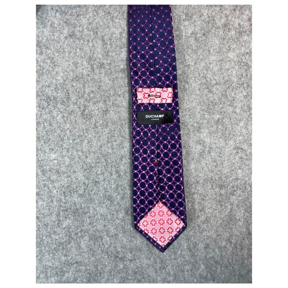 Duchamp London Neck Tie Mens Blue Pink Geometric Silk Formal Business Preppy - Picture 2 of 3